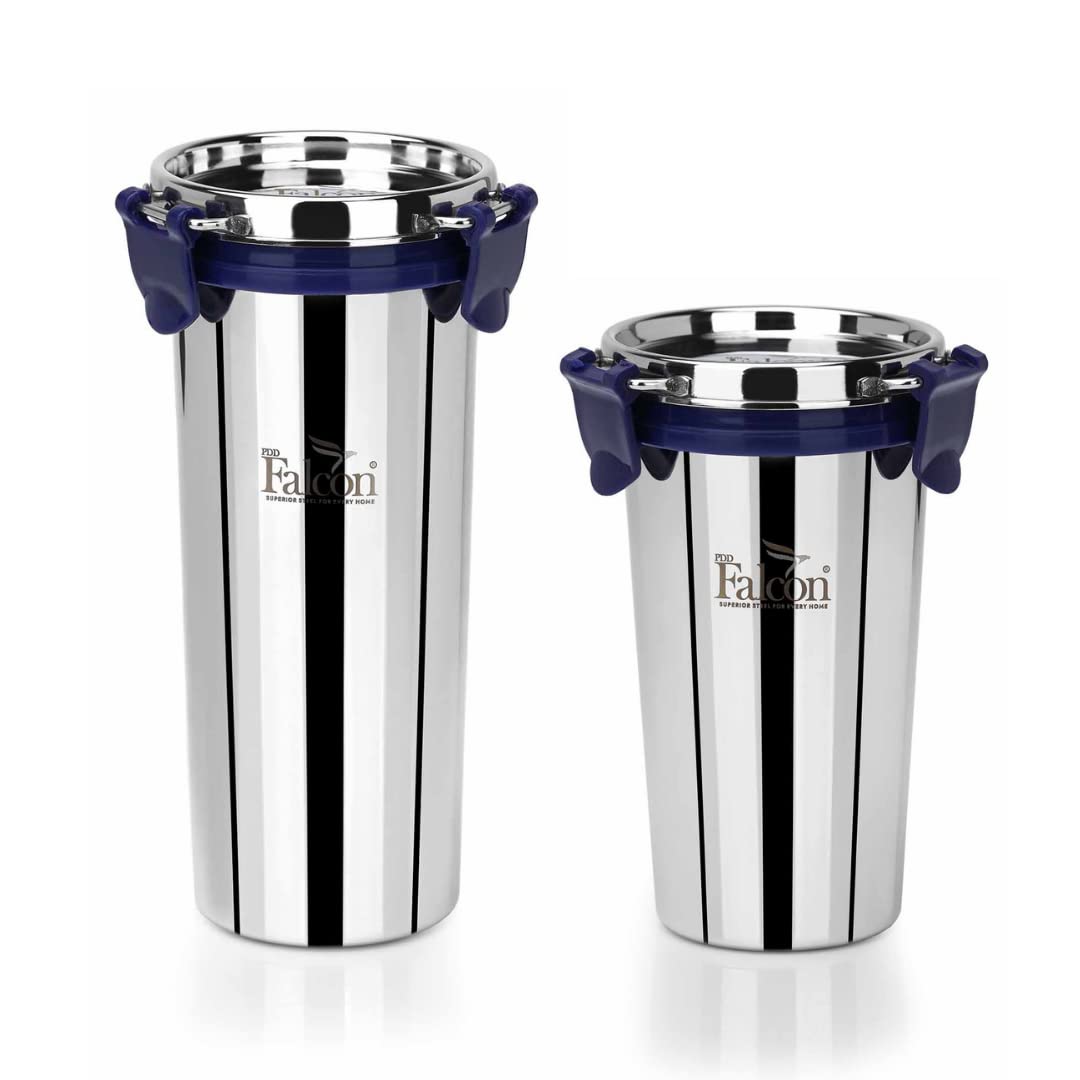 EcoNxt Stainless Steel Tumbler/Glass Set with All-Steel Lid,100% Leakproof BIS Certified, Jindal Seal & Made in India Extra Clamp, Ideal for Gym, Travel (450ml+520ml)