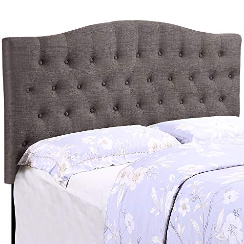 HOME BI Upholstered Tufted Button Curved Shape Linen Fabric Headboard Full/Queen Size, Smoke