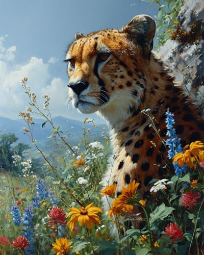 Stamped Cross Stitch Kits, Swift Cheetah Wide Prairie, Needlepoint Counted Cross Kits for Beginners, Embroidery Kits Arts Home Decor(11CT No Frame,16x20 inch), Delicate