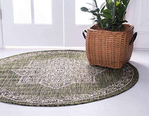 Unique Loom Outdoor Traditional Collection Area Rug - Antique (4' 1" Round, Green/ Gray) by Unique Loom - Image 3