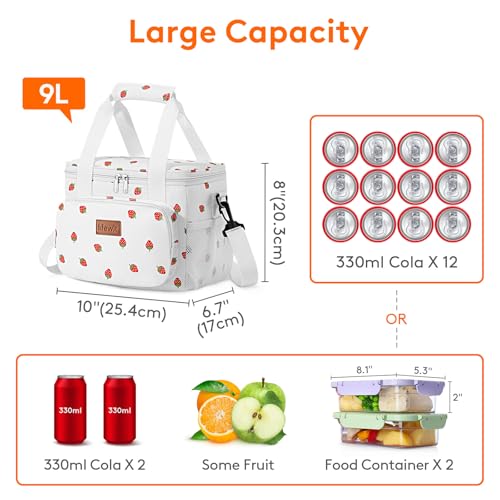 Image of Lifewit Medium Lunch Bag, Insulated Lunch Box, Soft Cooler Cooling Tote for Adult Men Women, Strawberry 12-Can (9L)