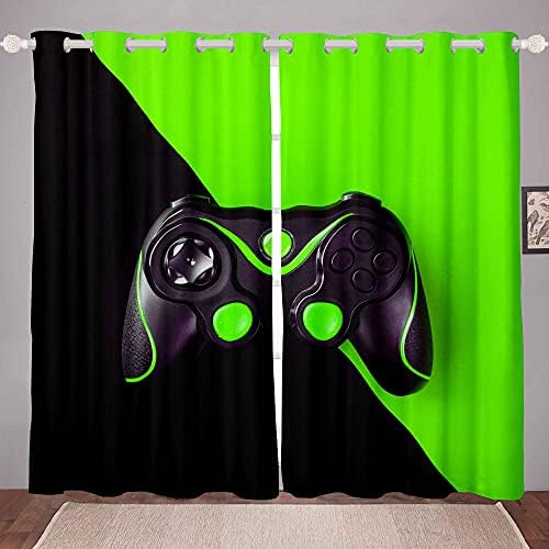 Loussiesd Boys Black Gamepad Curtains Gamer Drapes For Kids Children Teens Video Game Window Curtain Panels Modern Game Controller Window Treatments Blue Room Decor W46*L54