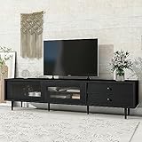 Merax Chic Elegant Design TV Stand with Sliding Fluted Glass Doors and Ample Storage Space, Slanted Drawers Media Console for Televisions Up to 75', Modern Storage Cabinet, Black