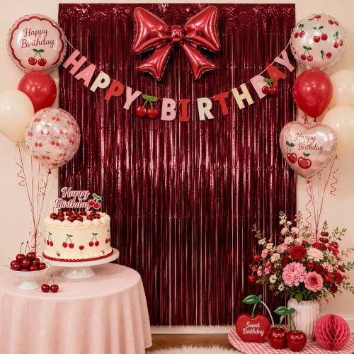 Image of Matte Burgundy Foil Fringe Tinsel Backdrop, 2 Pack, 3.3 x 6.6 Ft