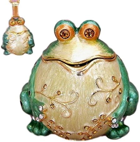 Bejeweled Green Leopard Frog Enamel & Austrian Crystal Trinket Box & Necklace