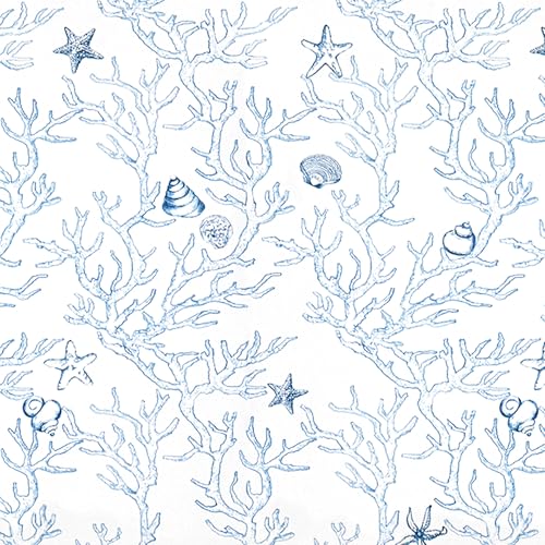 Mfnyzsem Marine Peel and Stick Wallpaper 17.3"x118.1" Blue and White Ocean Lives Textured Vinyl Wrap Contact Paper with Coral & Starfish Self Adhesive Waterproof Wall Covering for Bathroom Kitchen