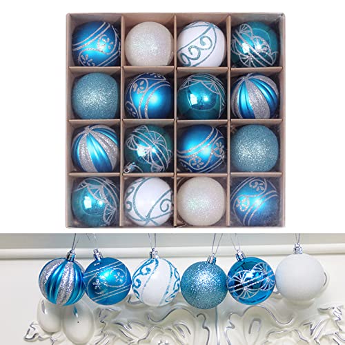 Lekejia 16Ct 2.36”/60Mm Christmas Balls Ornaments Set Shatterproof Plastic Decorative Xmas Tree Ornaments Set With Exquisite Designs. (Blue And White) #TOP16