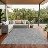 Tappeto per esterno monocolore resistente alle intemperie, ideale per terrazze, balconi, giardini e cucine, con tessitura piatta e finitura simile al sisal, Colore: Color Argento, Taglia: 240 x 340 cm