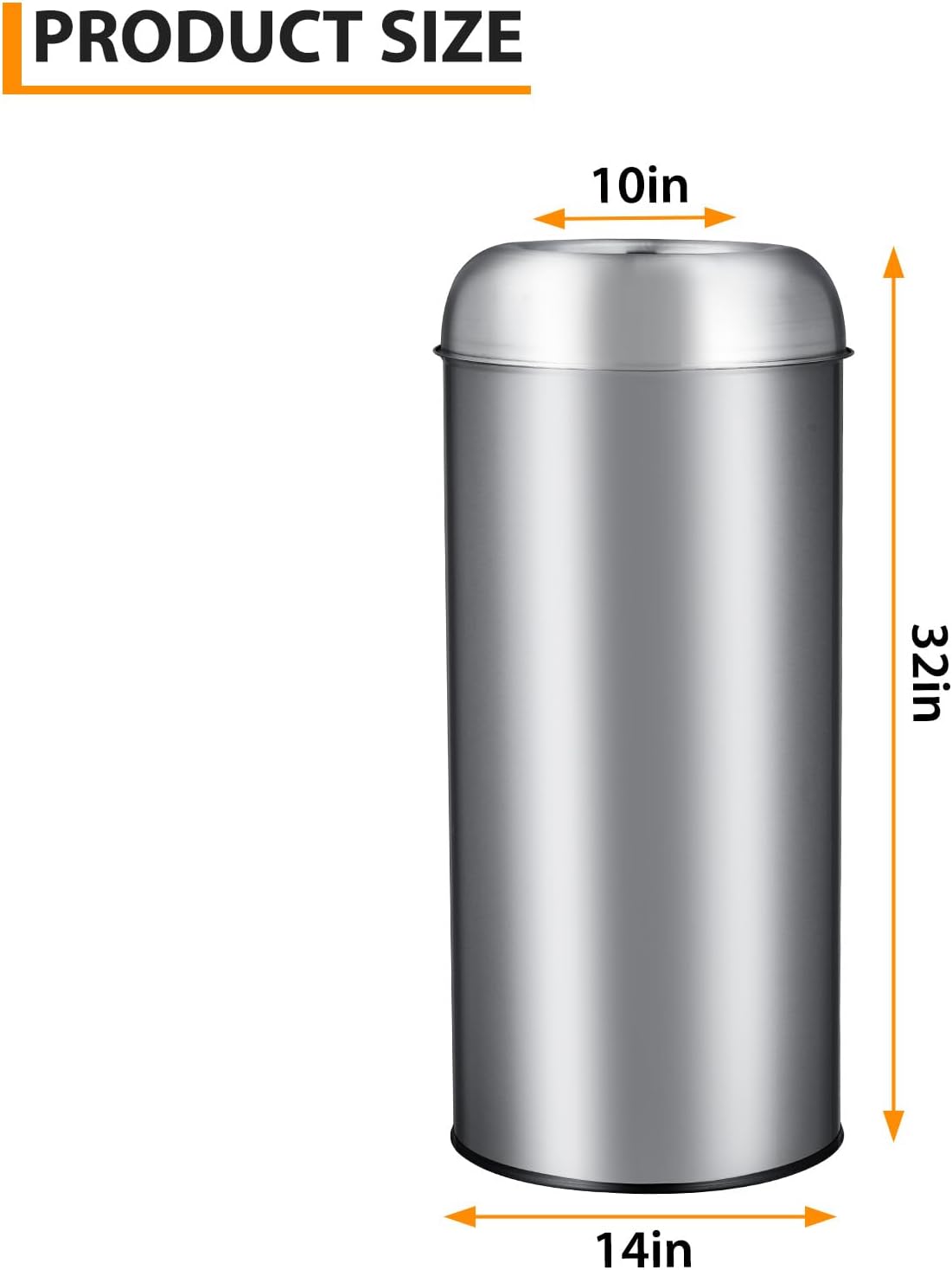 PioneerWorks 65L/17 Gallon Tall Commercial Trash Can, Large Round Kitchen Trash Can with Open Top, Stainless Steel Open Top Garbage Bin for Home, Office, Restaurant, Restroom(Silver)