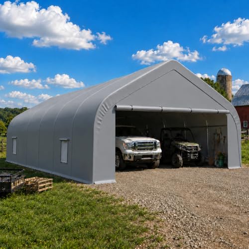 EROMMY 20x30 FT Reinforced Heavy Duty Carport, Galvanized Steel Frame with Through-Bolt Reinforcement Garage Shelter and Outdoor Storage, Waterproof 3-Layer PE Cover, Fits 2 Cars, Boat, Farm Equipment