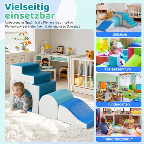 GeerWest Schaumstoff Bausteine Kinder Klettern: 4 PU-Leder Indoor Softbausteine Spielbausteine - Weiche Bausteine Baby Montessori Kletterspielzeug mit Ellipsenbogen(Modern)