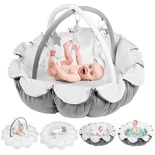 Image of 5 in 1 Thick and Plush Play Gym, Tummy Time Mat, Play Mat for Babies and Toddlers, Activity Gym, Baby Activity Center from Baby to Toddler, Ball Pit, Soft Plush Pet Bed, with 5 Toys(Gray)