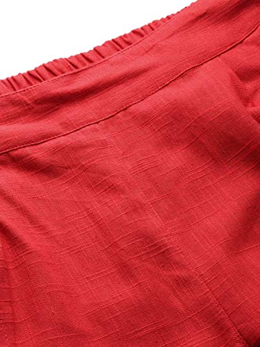 Image of Yash Gallery Women's Regular Fit Mid Rise Solid Cotton Slub Ankle Length Regular Trouser Pant