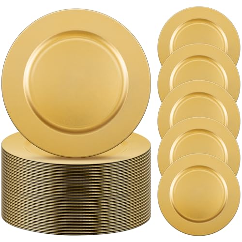 Tanlade 50 platos de carga redondos de plástico de 13 pulgadas para mesa, decoración de fiesta de boda (dorado)