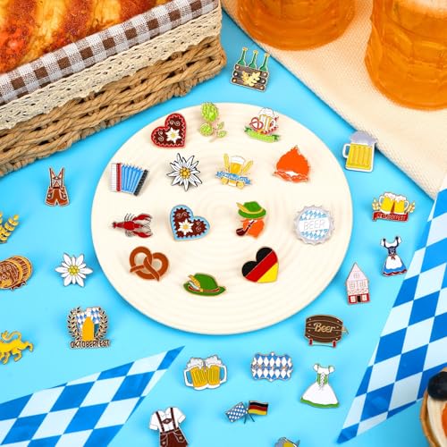 36Pcs Oktoberfest Enamel Pins Bavarian Style Label Badges Beer Festival Brooches Oktoberfest Accessories Party Favors with Beer Pretzel Sausage Designs for Clothing Bags and Celebrations4