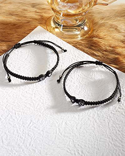 Image of Braided Rope Bracelet Adjustable Jewelry for Family Sisters Mom Grandma BFF | Adjustable black woven rope bracelets with personalized letter engraving.gifts for family, sisters, grandma & best friends