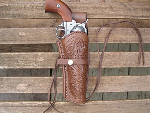 Shotgun Lilli Western Gun Holster - Brown - Right Handed - for .45 Caliber Single Action Revolver - Size 6" - Tooled Leather