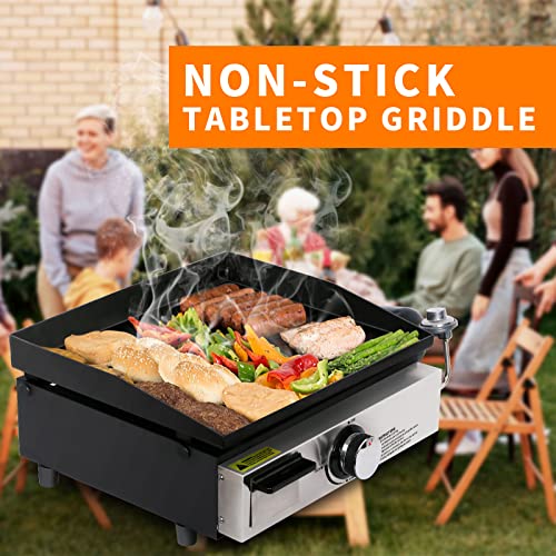 Hykolity Heavy Duty Propane Gas Tabletop Griddle, 17 In. 12,000 Btu Non-Stick Portable Table Top Griddle Grill, Stainless Steel Griddle For Tabletop, Camping, Outdoor, Cooking, Tailgating #TOP6