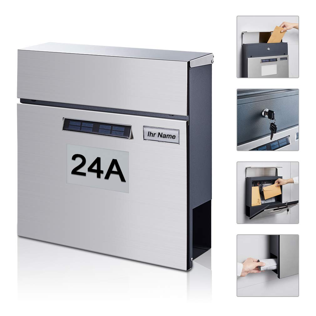 Buy BONADE Solar Mailbox WallMounted Lockable Post Letter Box with