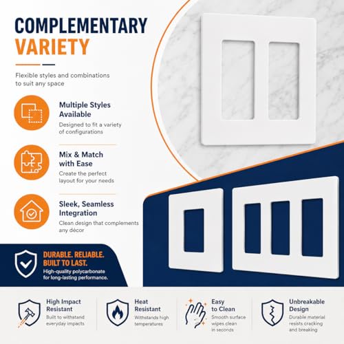Placa de pared sin tornillos de 3 bandas para interruptor, color blanco, pack de 10 unidades 5