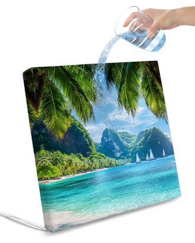 2 Pack Ocean Blue Waterproof Cushion Covers with Ties, Outdoor Patio Chaise Lounge Chair Seat Cushion Slip Covers Replacement(Only Cover) Palm Trees Forest Mountain Nature Scenery 24