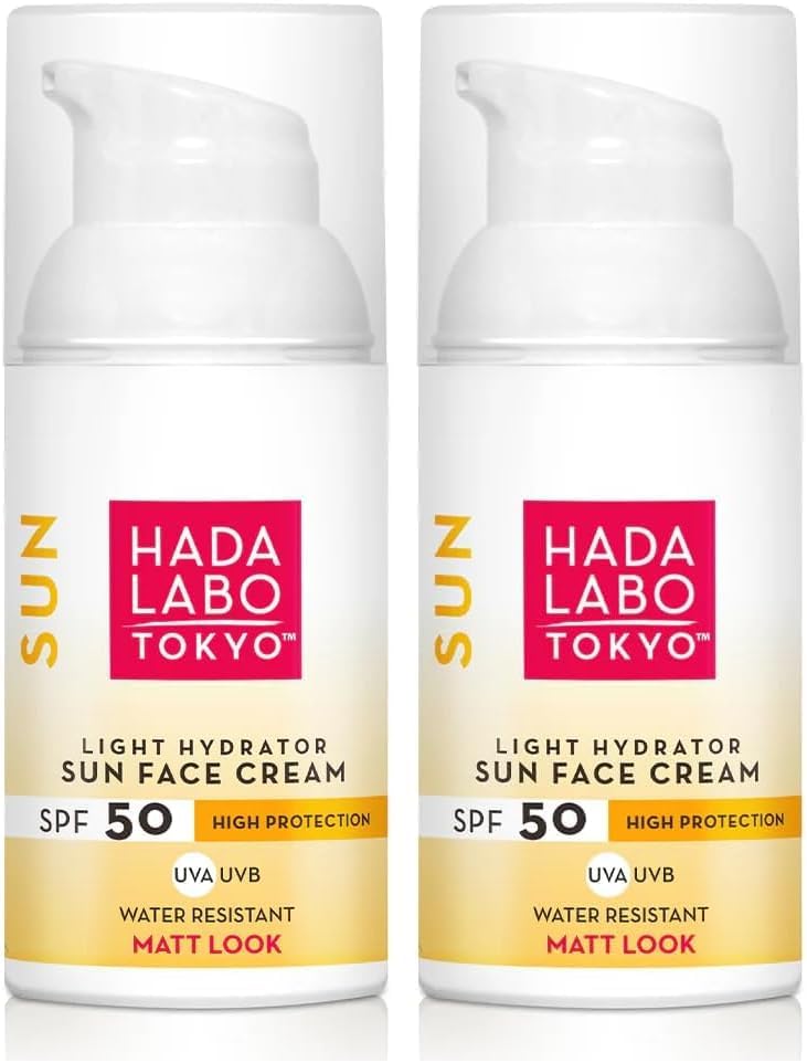 Hada Labo Tokyo - Light Hydrator Sun Face cream with Super Hyaluronic Acid, SPF50, Matt Look, 50 ml Bottle (Pack of 2)