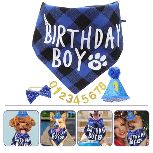 Set de disfraz para perro con bandana y gorro azul miniatura 7