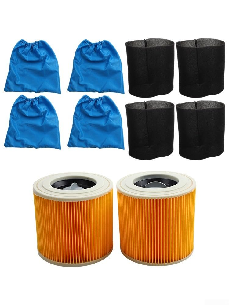 Lot de 6 filtres HEPA et sacs textiles pour Karcher MV1 MV2 WD1 WD2 WD3 Series, sacs à poussière en tissu avec couvercle moteur, filtration efficace pour le nettoyage de la maison