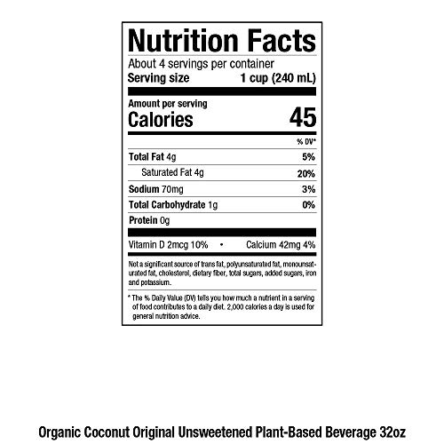 Pacific Foods Organic Unsweetened Coconut Milk, Plant Based Milk, 32 oz Carton (Pack of 2)