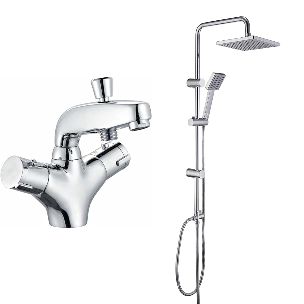 Edouard Rousseau - Mitigeur Thermostatique Bain-Douche Volga 2 - Remplissage Rapide & JOHO Colonne de Douche Chromé Ensemble de douche en acier inoxydable avec pommeau de douche en ABS