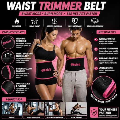 Image of ODDISH; way to fitness Waist Trimmer Belt - Sweat Slimming & Fat Burn Support /Adjustable Neoprene /Black /Pink - Free Size