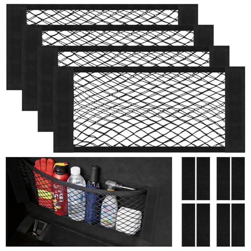 4 Pièces Filet Coffre Voiture, 50x25cm Filet de Rangement Élastique Magic Sticker, Filet Rangement de Camping Car, Rangement Ajouter sur Les organisateurs,...