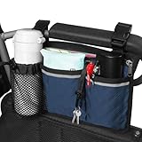 SHIFANQI Wheelchair Bag with Cup Holder, Wheelchair Accessories Armrest Side Bag Multi Pockets Pouch for Electric Wheelchairs, Walker, Rollators & Mobility Scooters, Adults, Seniors, Navy Blue