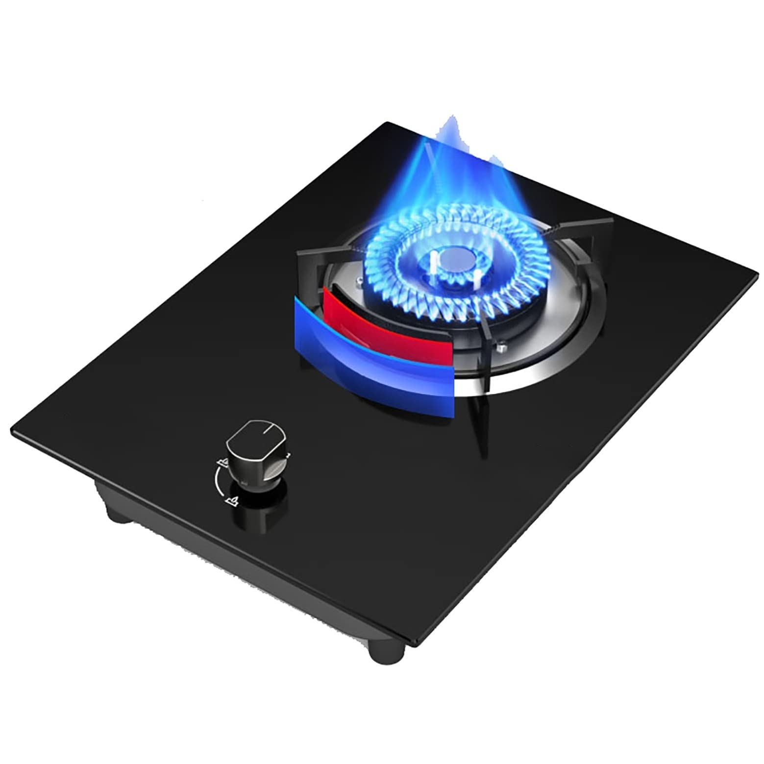 Fornello da campeggio a gas portatile Piano cottura a gas Singolo fornello Fornello da cucina da incasso Cottura da tavolo Vetro nero largo 33 cm Per riscaldare | cucinare | cucinare | frigg
