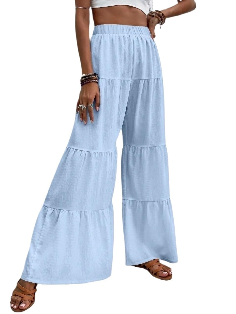 RAISER Womens Business Work Casual Pants Ruffle Hem Wide Leg Pants High Waist