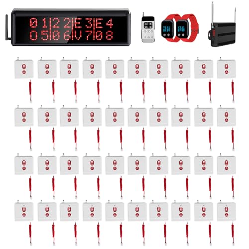 WNKRUN Caregiver Pager Wireless Pager System 1600+ Feet Nurse Alert System for Elderly Disabled Patient 1 Host Display/40 Call Buttons/2 Watch Pagers/1 Signal Amplifier (40 Call Buttons)