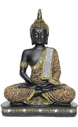 JETAL ART Ídolo religioso del Señor Gautam Buda, ídolos de gran tamaño, ídolos de Buda para regalo, pieza decorativa de 22 cm (poliresina, negro, rojo, naranja), multicolor