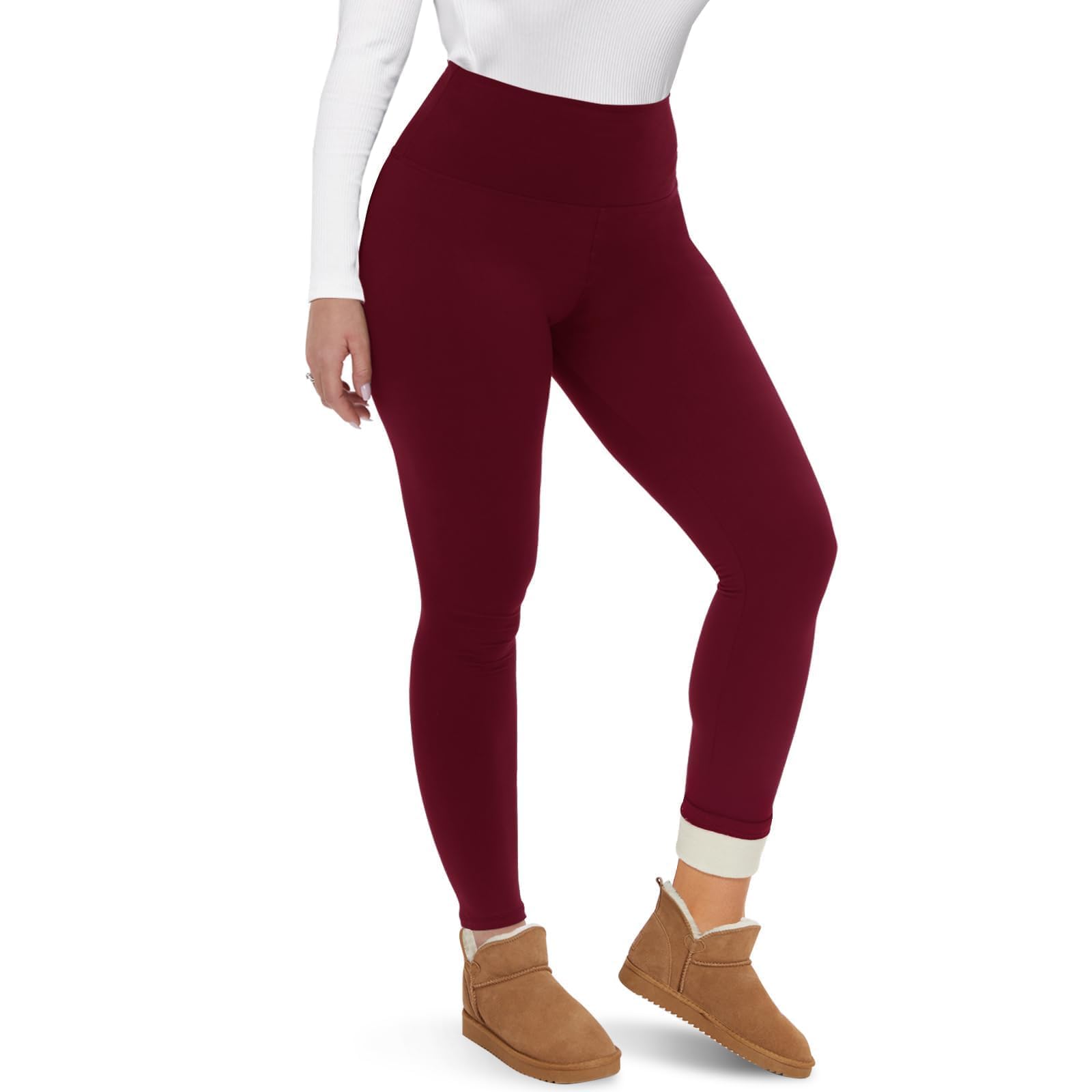 CAMPSNAIL Fleece Lined Leggings Women - Thick Soft High Waisted Black Tummy Control Thermal Warm Velvet Pants for Cold Winter Wine Medium