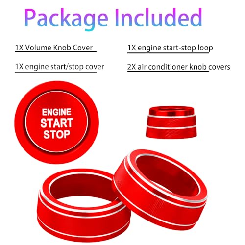 Image of for Toyota RAV4 /RAV4 Hybrid 2023 2024 2025 air Conditioning knob Cover, Start Button Cover Decorative Ring, Volume, Aluminum Alloy Decoration (RAV4, red)
