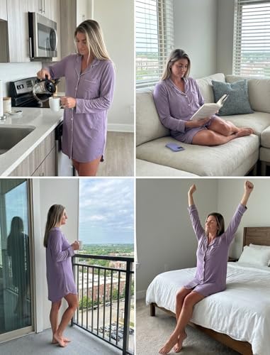 Image of Pjmlifecoco Nightgown for Women Button Down Sleepshirt Short /Long Sleeve Nightdress Soft Modal Sleepwear S-XXL