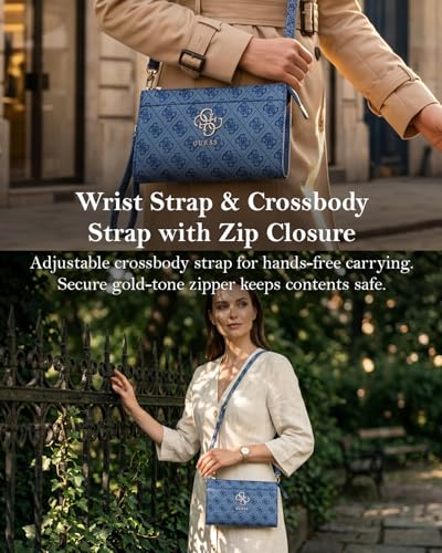 Image of CG MOBILE Guess Universal Phone Wallet Bag Officially Licensed, Big 4G Logo Print Phone Pouch with Crossbody Strap, Impact-Resistant Protective Phone Holder for Women - Blue