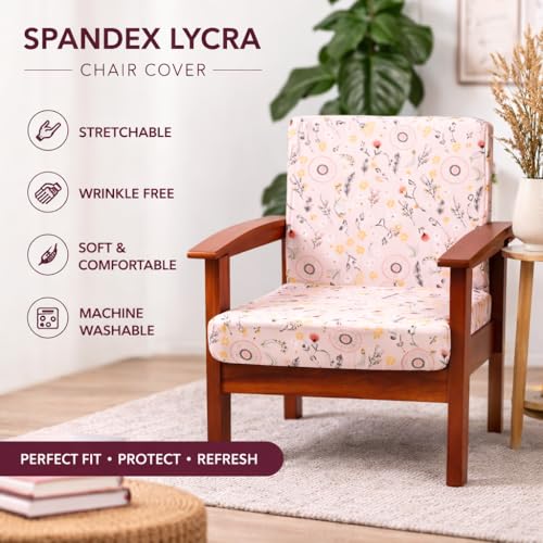 Image of STITCHNEST 'Contour Fit Series' Stretchable Printed Wooden Sofa Cover (Pack of 6) - Elastic Wooden Chair Cover | Wooden Sofa Seat Cover | Size - 20-21 x 20-21 x 3-5 in