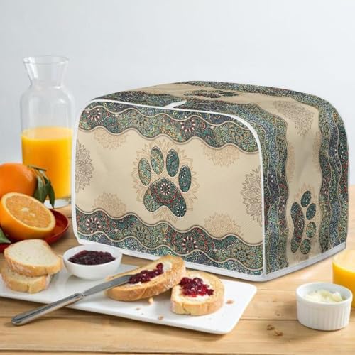 Image of Talayituse Boho Paw Print Toaster Cover 2 Slice Wide Slot, Lightweight Bread Maker Cover Dust Protection Washable Appliance Bag, S