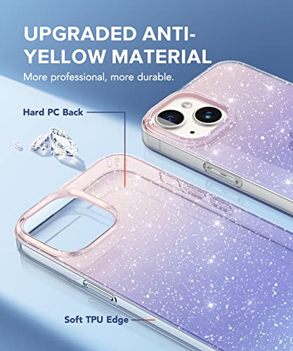 Berfy For Iphone 14 Case Glitter, With 2X Screen Protector + 2X Camera Lens Protector, [Not Yellowing] Sparkly Crystal Shockproof Hard Back Slim Protective Phone Cover For Women, 6.1" (Gradient) #TOP4