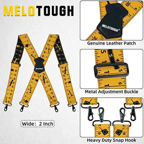 Image of MELOTOUGH Men's Suspenders Fully Elastic 2 inch Wide X back Heavy Duty Work Suspenders for Jeans (Red Hand Tools & Yellow Rule)