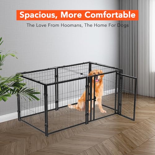 Hundekäfig Hochbelastbar, 122 x 61 x 61cm Hundebox mit 2 Türen, Flexibel Welpenauslauf Outdoor Indoor, Metall Hundezwinger für Große und mittlere Hunde