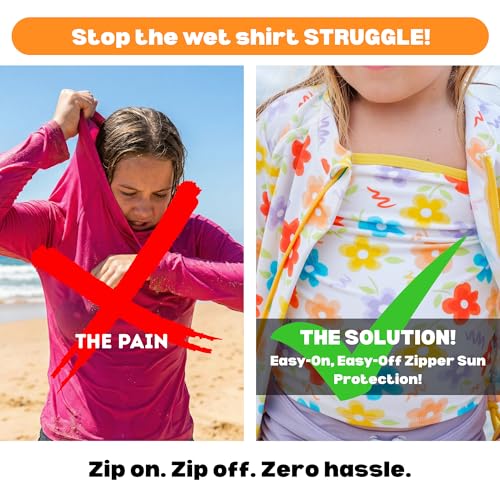 Image of SwimZip Girls' 3 Pc Swim Set w /Long Sleeve Rash Guard, Tankini & Shorts UPF 50+
