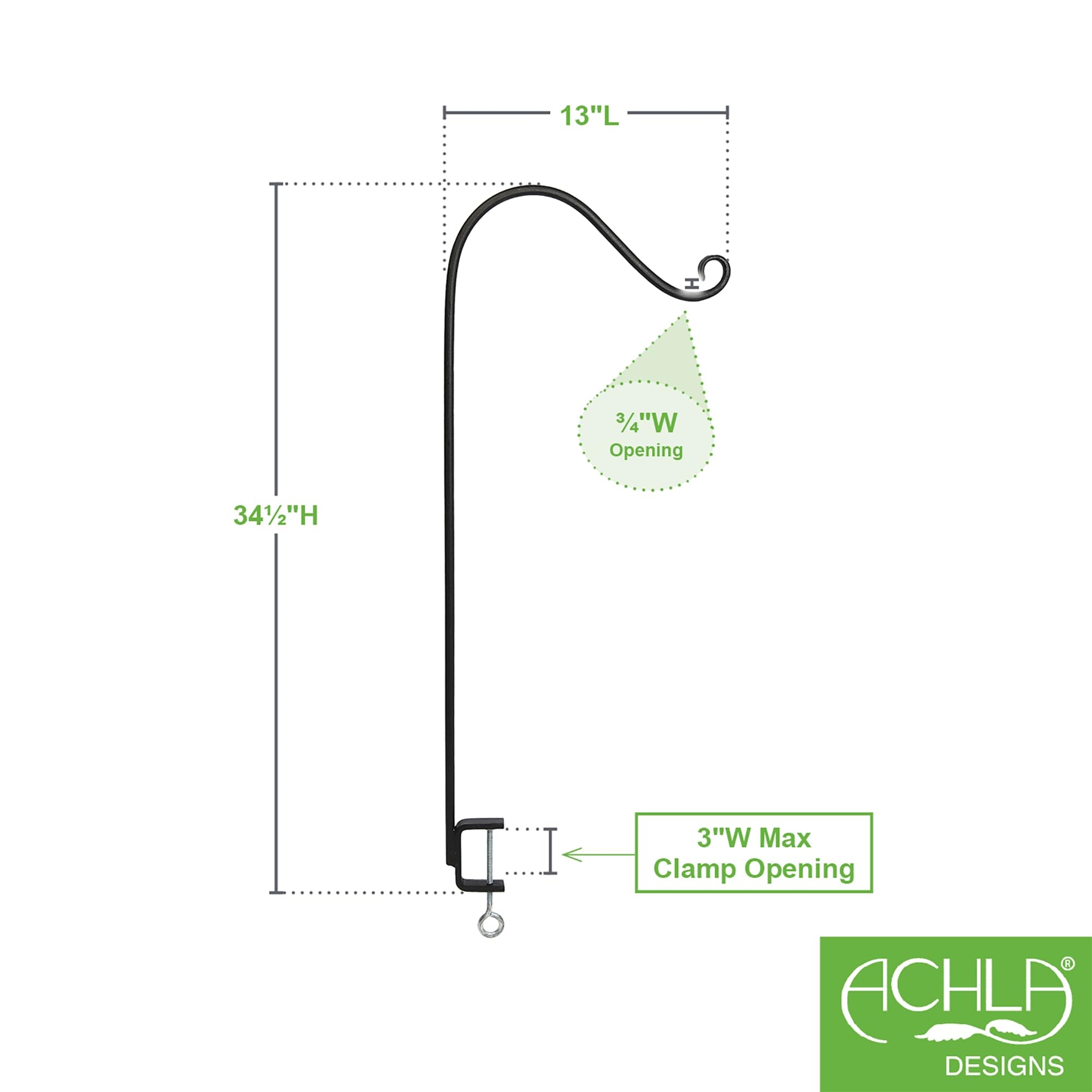 Achla Designs SFP-01 Deck Rail Shepherd's Pole with Clamp, Black