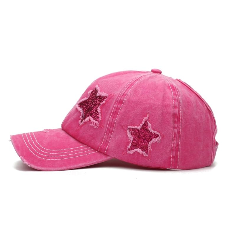 Image of Washed Scratch Frayed Baseball Cap Retro Adjustable with Five-Pointed Stars for Men Women Trucker Cap Unisex