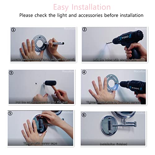 Rocollos Rechargeable Wall Mounted Lighted Makeup Mirror Chrome thumb #6